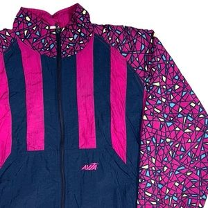 Vintage 80s 90s AVIA Nylon TRACK Zip Up Jacket - Purple, Navy Blue & Multicolor